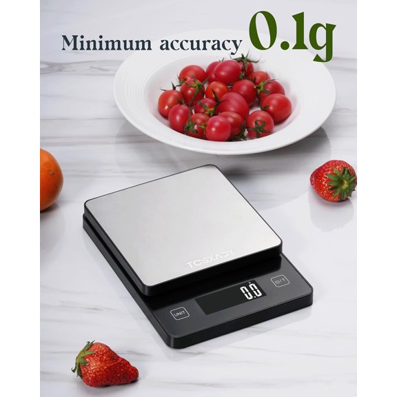 UYGDUY-Food Scale 0.1g Precise Graduation,11lb Digital Kitchen Scale with 10 Units LCD Display and Tare Function, Compact Design for Baking, Healthy Cooking,Meal Prep, 304 Stainless Steel