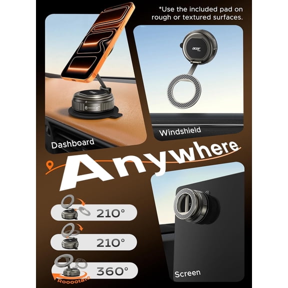UYGDUY-Gadget Car Phone Mount, MagSafe Phone Holders for Your Car [5000gf Magnetic Hold] 360 Adjustable Holder for Cell Phone, Car Accessories for Women Men for iPhone 17 16 15 14 13, Carbon Fiber-G
