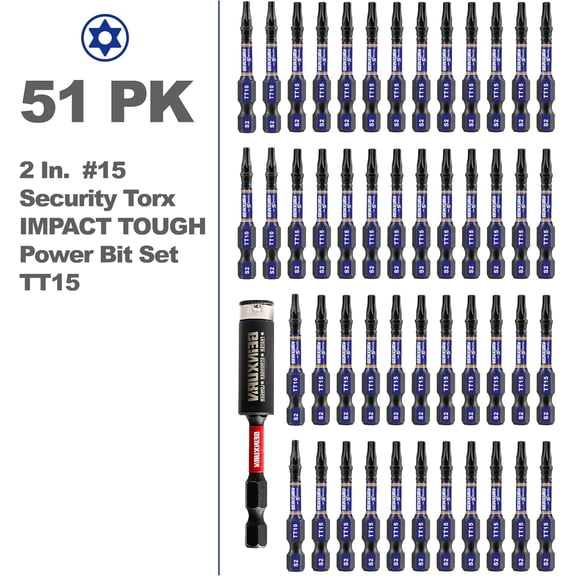 UYGDUY-Geinxurn 2 In. Security T15 Impact Magnetic Screwdriver Bit Set, 51 Pieces #15 Torx Head Power Bit Set, S2 Alloy Steel Hollow Star Bit Set with 1 Pcs Impact Bit Holder