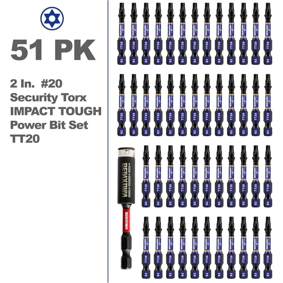 UYGDUY-Geinxurn 2 In. Security T20 Impact Magnetic Screwdriver Bit Set, 51 Pieces #20 Torx Head Power Bit Set, S2 Alloy Steel Hollow Star Bit Set with 1 Pcs Impact Bit Holder