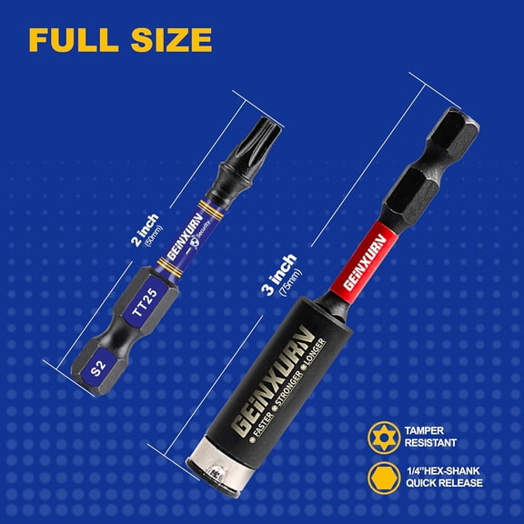 UYGDUY-Geinxurn 2 In. Security T25 Impact Magnetic Screwdriver Bit Set, 51 Pieces #25 Torx Head Power Bit Set, S2 Alloy Steel Hollow Star Bit Set with 1Pcs Impact Bit Holder