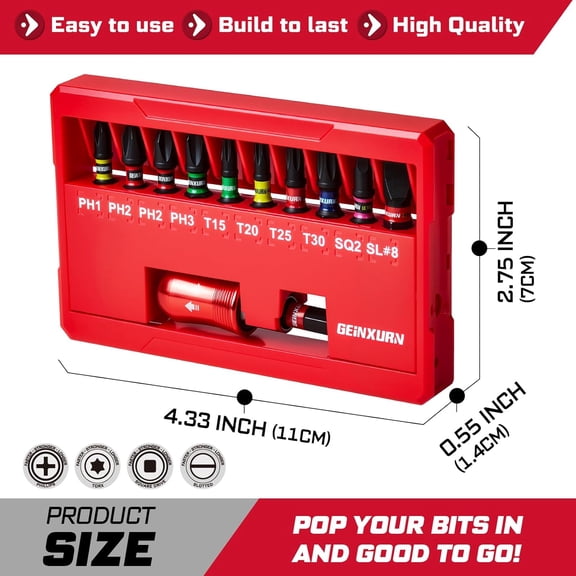 UYGDUY-Geinxurn 22Pieces Impact Screwdriver Bits Set, Magnetic S2 Steel 1 Phillips/Square/Torx/Slotted Insert Bits Tips,Impact Bit Holder with Rotating Storage Box Case