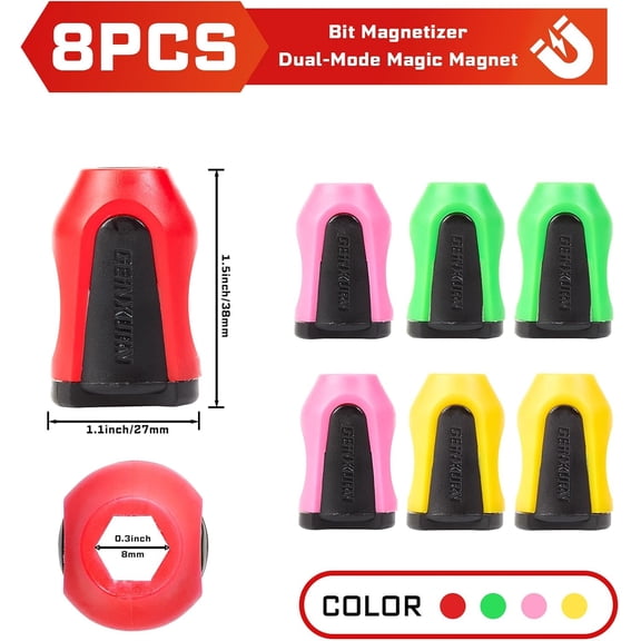 UYGDUY-Geinxurn 8Pieces Magnetic Screw Rings Set, Removable Magnetizer Screw Holder for Hex Bits, Compatible with Screwdrivers, Power Drills and Hex Wrenches (Yellow,Red,Green,Pink)