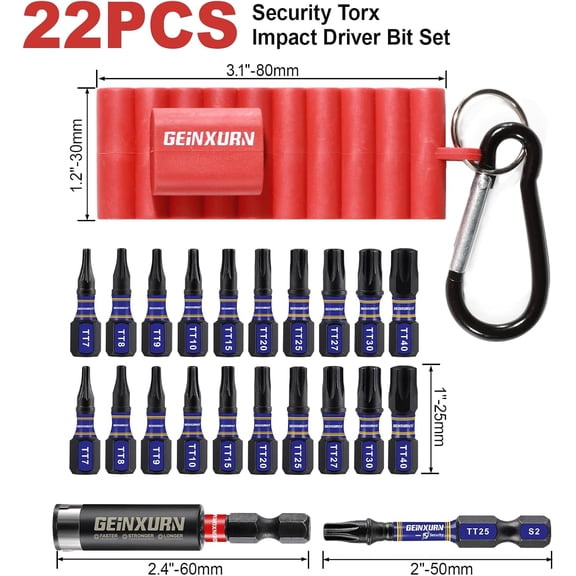 UYGDUY-Geinxurn Impact Security Torx Screwdriver Bits Set,22 Pcs Magnetic (T7-T40) S2 Steel Multi Hollow Star Insert Power Bit Tips with Bit holder and Storage Organizer