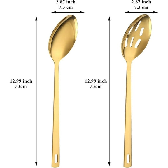 UYGDUY-Gold Cooking Spoons Set Of 2, Stainless Steel Kitchen Solid Slotted Spoon, Titanium Gold Plating Cooking Utensils Set for Mixing, Serving, Stiring