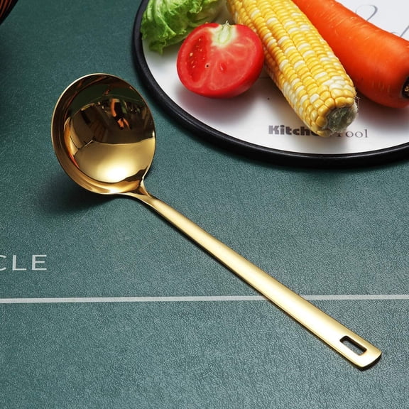 UYGDUY-Gold Ladle, Stainless Steel Kitchen Ladle With Titainium Gold Plating, Soup Ladle, Cooking Ladle, Metal Soup Spoon For Cooking, Dishwasher Safe, Easy to Clean