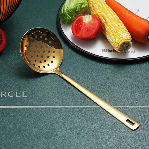 UYGDUY-Gold Skimmer, Metal Strainer With Titanium Gold Plating, Kitchen Cooking Skimmers For Non-Stick Cookware, Dishwasher Safe, Easy to Clean