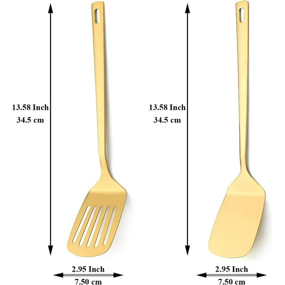 UYGDUY-Gold Spatulas Set of 2, Stainless Steel Spatula, Metal Spatulas, Kitchen Solid Slotted Turner, Titanium Gold Plating Cooking Utensils Set, Dishwasher Safe