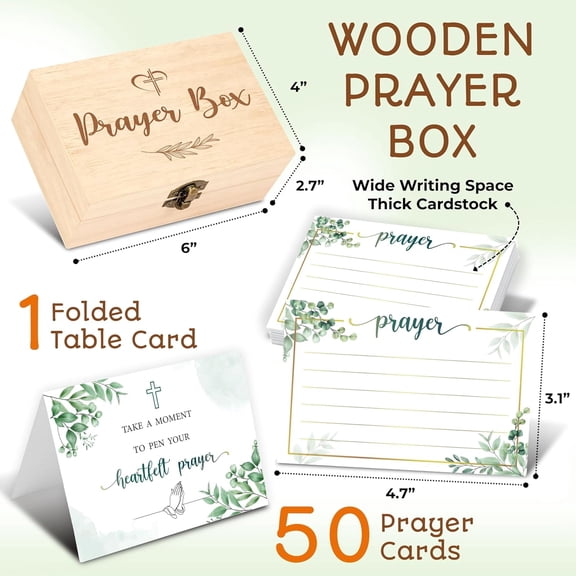 UYGDUY-Greenery Prayer Boxes With Cards To Write On - 50 Pcs Blank Prayer Cards, Prayer Request Card Box
