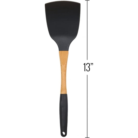 UYGDUY-Grey Nylon Spatula with Wooden Handle Kitchen Utensils High Heat Resistance, 13 Inch