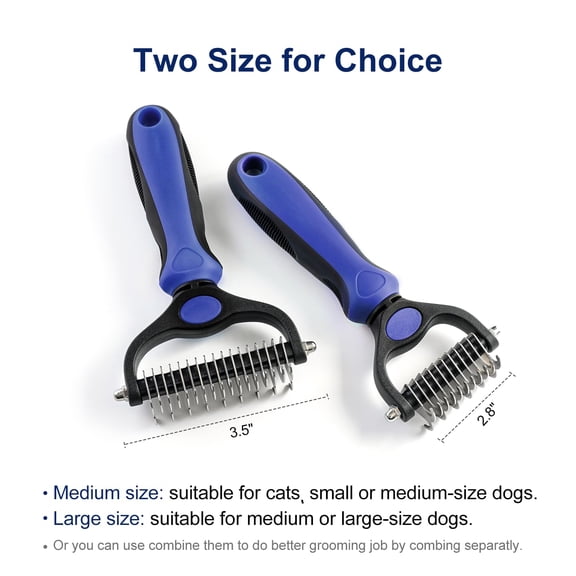 UYGDUY-Grooming Rake for Dogs & Cats, Double-Sided Deshedding Brush, Extra-Wide Dematting Tool, Slicker Comb for Undercoat & Loose Hair Removal, Reduces Shedding by 95%, Blue, Large