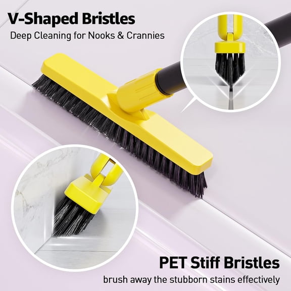UYGDUY-Grout Brush with Long Adjustable Handle - Telescopic, Rotation Tile Grout Cleaning Tool, V-Shape Shower Scrubber Cleaner Stiff Bristle for Cleaning Bathrooms Tile Floors, Baseboards and Corner