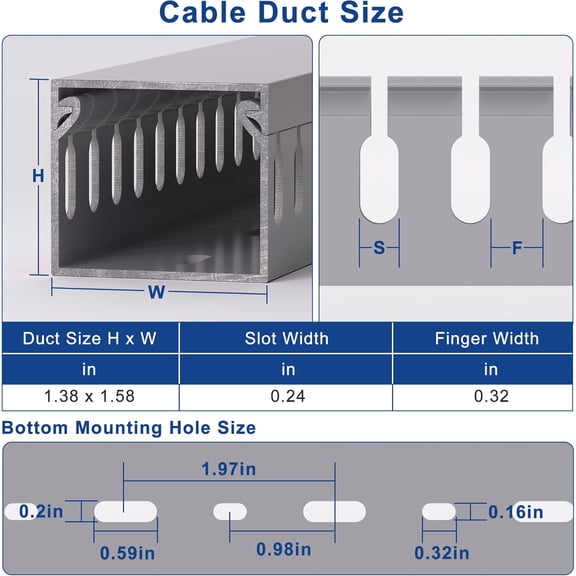 UYGDUY-H1.4 W1.6 in Server Rack Cable Management Raceway, 66in (4X L16.5in) Cable Raceway Kit, Electrically Safe PVC Open Slot Wire Cord Hider for Under Desk/Computer/Network Cords, Gray