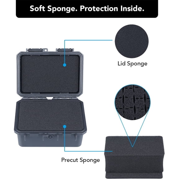 UYGDUY-HC-1420 Mini Hard Case Dry Box with Foam Insert, Interior Size 5.5x3.5x2.7 in, IP66 Splash-Proof, Suitable for Cellphones, Tools, Small Devices and More