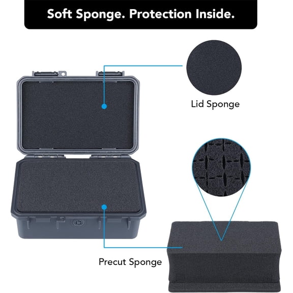 UYGDUY-HC-1720 Mini Hard Case Dry Box with Foam Insert, Interior Size 6.5x3.9x2.7 in, IP66 Splash-Proof, Suitable for Cellphones, Tools, Small Devices and More