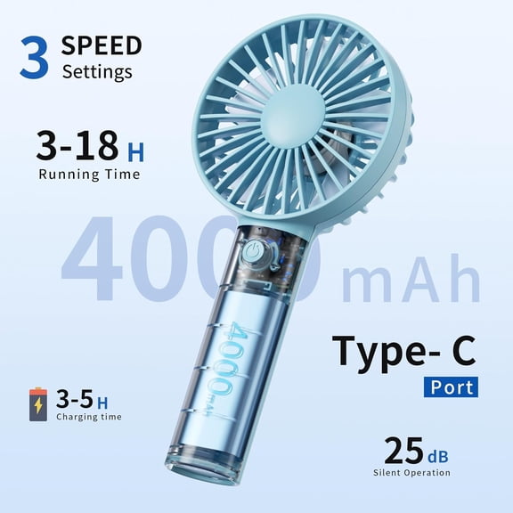 UYGDUY-Handheld Fan, USB Rechargeable Mini Portable Fan with Base, 10H Battery, Strong Wind, Small & Powerful, Cute Design for Travel, Makeup, Girls Women Summer Gift(Light Blue)