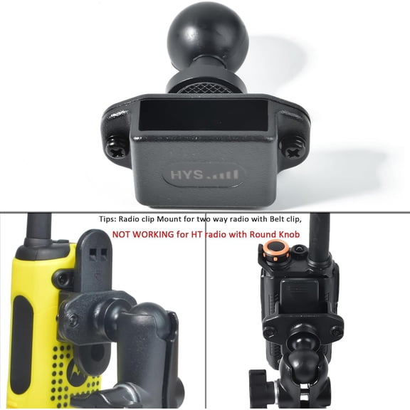 UYGDUY-Handheld Ham Radio & Mic with Belt Clip Single Side Radio Mount, CB Radio with Belt Clip Holder Mounting Kit with 1'' Ball Mount Adapter Compatible with RAM Mounts B Size Double Socket Arm