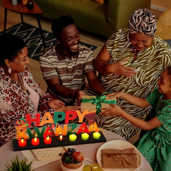 UYGDUY-Happy Kwanzaa Flameless Tea Light Candle Stand Table Happy Kwanzaa Centerpiece Decoration with Lighted Table Candle Holder Decoration Return Gifts for Festival Holiday