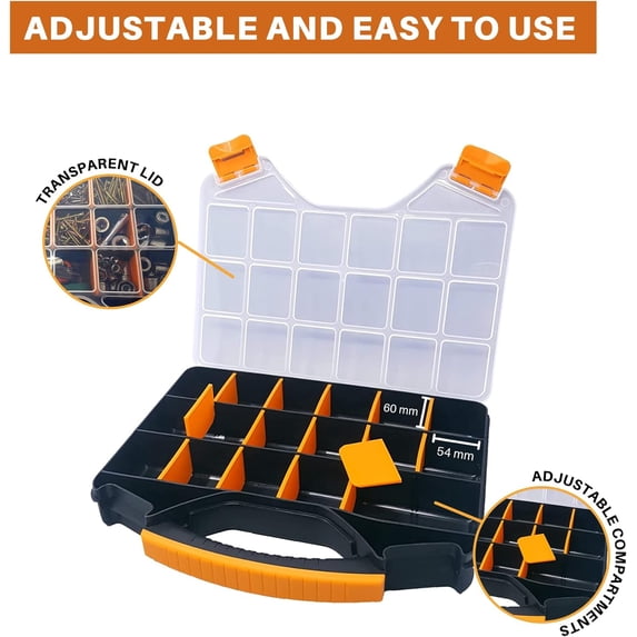UYGDUY-Hardware Organizer box with dividers - 18 Compartments Small Parts Organizer with Accessible Hinged Lid - Durable Plastic Screw Organizer Store Nuts, Bolts, Screws, Nails, & Small Hardware