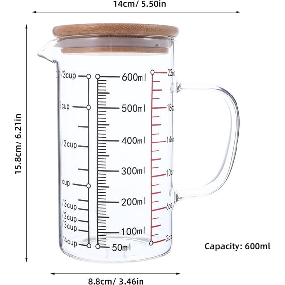UYGDUY-Heat Resistant Glass Measuring Cup with Handle and Lid Transparent Graduated Cup Capacity for Precise Cooking Baking Microwave and Freezer Use