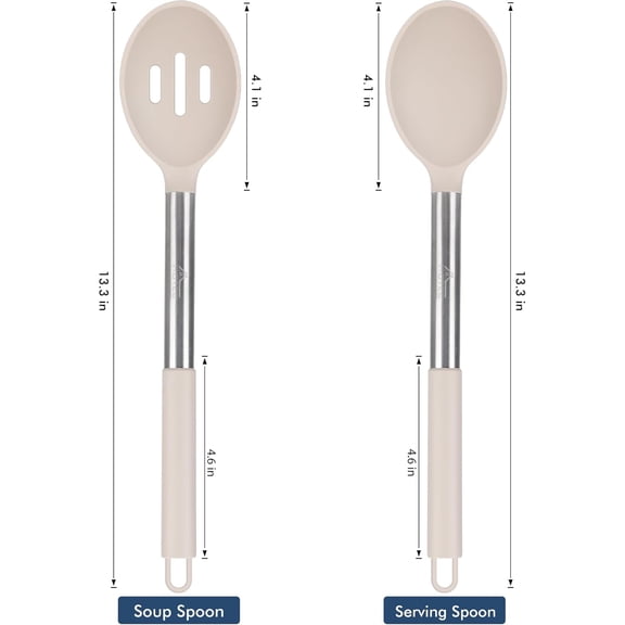 UYGDUY-Heat Resistant Large Silicone Cooking Spoon, Solid Slotted Spoons, Nonstick Kitchen Cookware Utensils, Mixing, Serving, Stiring Large Spoons, Khaki