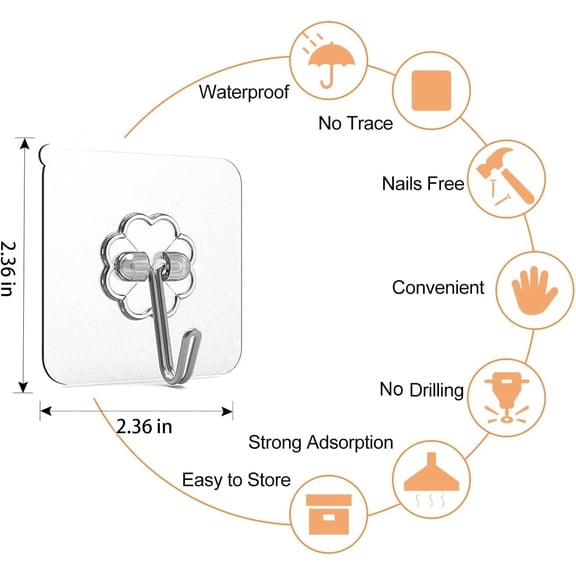 UYGDUY-Heavy Duty Wall Hooks, 30 Pack Transparent Stainless Steel & PVC Hooks, 22lb Max Capacity, Easy Install & Remove, Thickened Version
