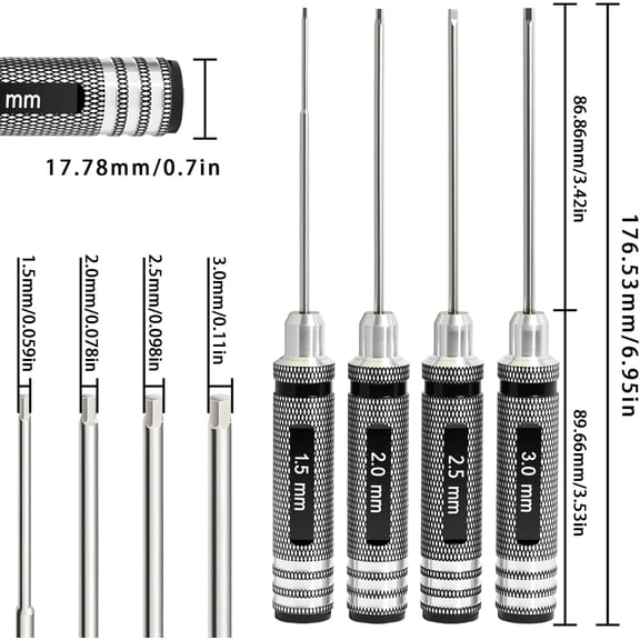 UYGDUY-Hex Key Driver Set 1.5 2.0 2.5 3.0mm Magnetic Tip RC Screwdriver Kit with Quick-Change Allen Wrench, Alloy Steel Precision Tools RC Car Tools for Drone, Robot & Mini Crawler Maintenance