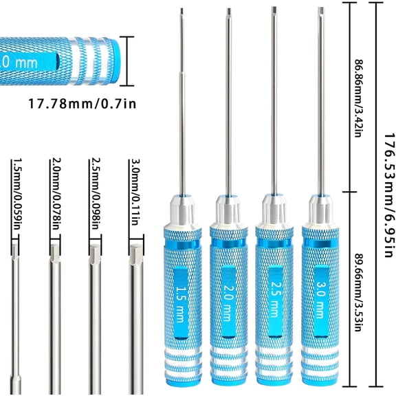 UYGDUY-Hex Key Driver Set 1.5 2.0 2.5 3.0mm Magnetic Tip RC Screwdriver Kit with Quick-Change Allen Wrench, Alloy Steel Precision Tools RC Car Tools for Drone, Robot & Mini Crawler Maintenance