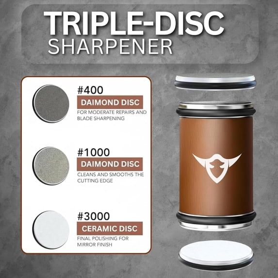 UYGDUY-High Carbon Stainless Steel Rolling Knife Sharpener Kit | 400, 1000 & 3000 Grit Discs –15° & 20° Sharpening Angles | Professional & Home Kitchen Use | Restores Blunt Knives