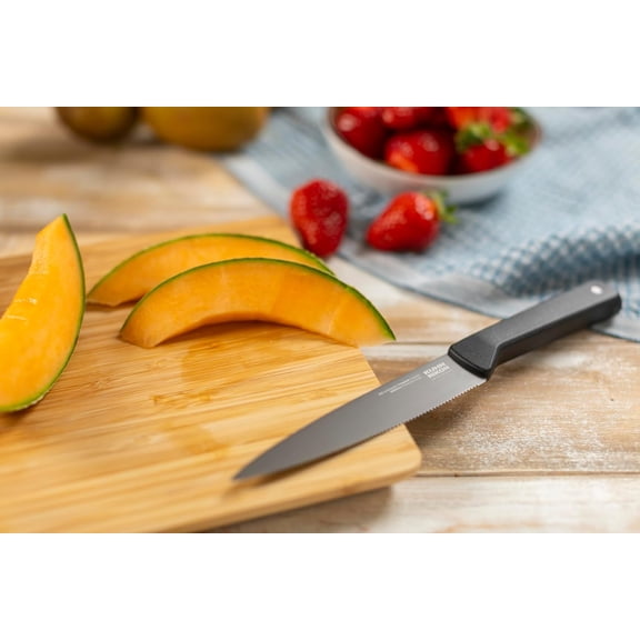 UYGDUY-ICED Serrated Utility Knife 5.12 Inch, Ice Hardened German Stainless Steel, Razor Sharp Titanium Coated Blade, Precision Everyday Kitchen Knife
