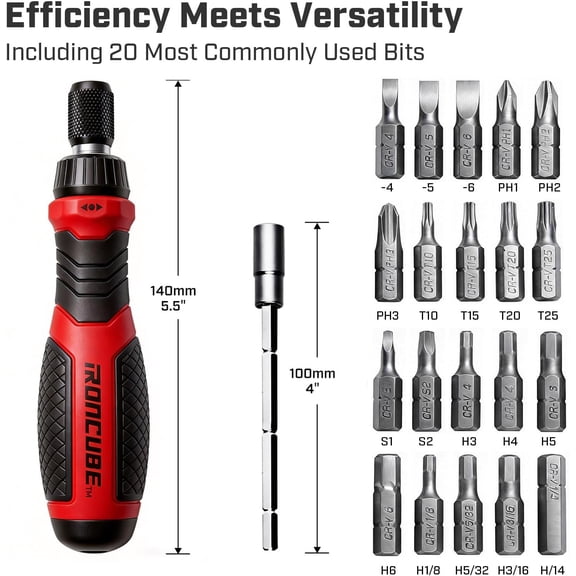 UYGDUY-IRONCUBE 21 in 1 Multibit Screwdriver Set, Ratchet Screwdriver Tool, All in One Portable Tool Kit for Daily Repairs, Extra Long Screwdriver with Torx, Flat Head, Phillips, Hex, Square