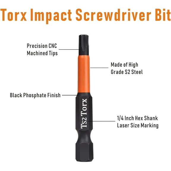 UYGDUY-Impact Torx Bits Set, 2 Inch Length with 1/4 Inch Hex Shank, S2 Steel Magnetic Impact Star Screwdriver Bits