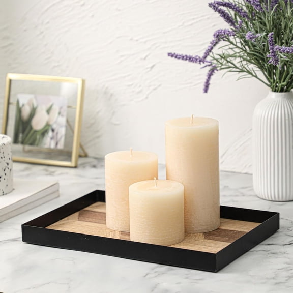 UYGDUY-Ivory Pillar Candles - Set of 3, Hand-Poured Unscented, Long Burning, Large, Smokeless Dripless for Dinner Table, Wedding, Home, Bathroom, Rustic Decor