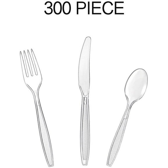 UYGDUY-JALUXING Cutlery Set Plastic Utensils Clear Forks Spoons Knives Disposable Silverware Heavyweight [300 Combo Box] (Formerly FULING)