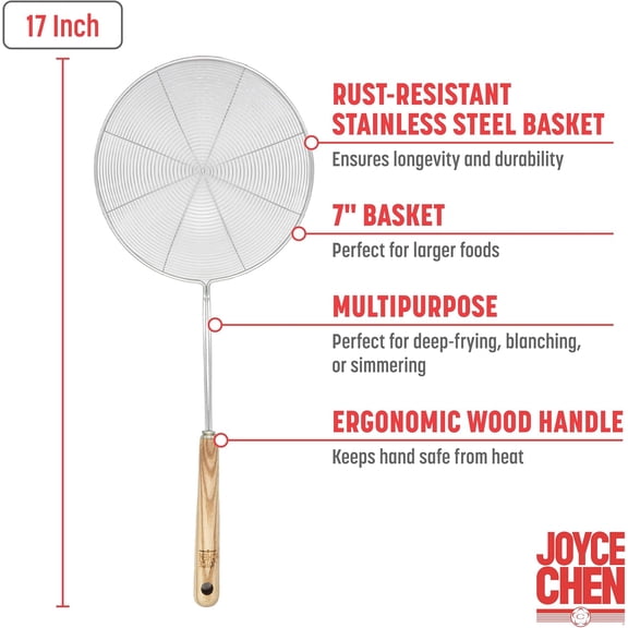 UYGDUY-Joyce Chen Deluxe Kitchen Spider Strainer Stainless Steel 7-Inch Wire Basket with Heat-Resistant Wood Handle