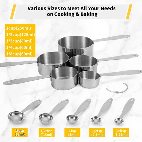 UYGDUY-Joyhill Measuring Cups and Spoons Set of 10 Piece, Stainless Steel Measuring Cups Stackable, Nesting Metal Measuring Cup for Dry & Liquid Ingredients, Cooking & Baking