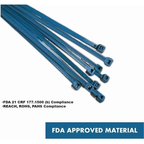 UYGDUY-Kable Kontrol Metal Detectable Blue Zip Ties 100 Pcs 11 Inch, 50 Lbs Tensile Strength, Iron Infused Self-Locking Industrial Cable Ties