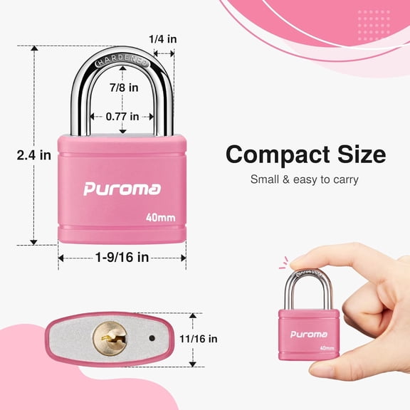 UYGDUY-Keyed Padlock with 2 Keys Alike, 7/8 Inch Locker Lock 40mm Heavy-Duty Locks for Gate Fence Hasp Cabinet Toolbox School Gym Locker (Pink)
