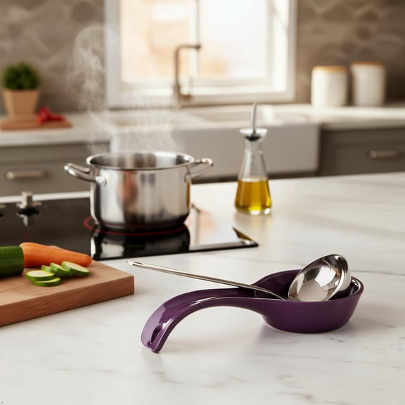 UYGDUY-Kitchen Counter Utensil Spoon Rest, Ladles, Spaghetti Forks, & Spatulas, Durable BPA-Free Plastic  Dishwasher Safe, Dcor, Space Saving Hanging Hole on Handle, Plum