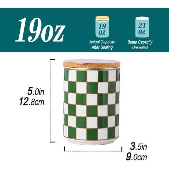 UYGDUY-Kitchen Countertop Ceramic Checkered Canisters,Black And White Food Storage Containers With Lid,Airtight Kitchen Canisters for Flour, Sugar, Coffee, Tea, and Dry Goods (Green, Small)