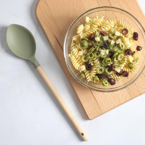 UYGDUY-Kitchen Essential Chef's Toolkit Silicone Kitchen Spoon With Beechwood Handle - Juniper Green