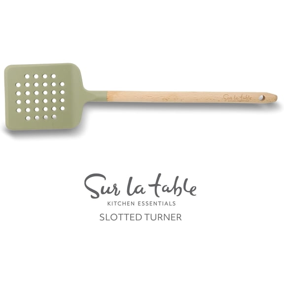 UYGDUY-Kitchen Essential Chef's Toolkit Silicone Slotted Turner With Beechwood Handle - Juniper Green