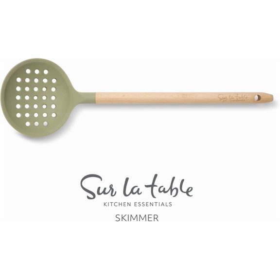UYGDUY-Kitchen Essential Chef's Toolkit Sillicone Skimmer With Beechwood Handle - Juniper Green