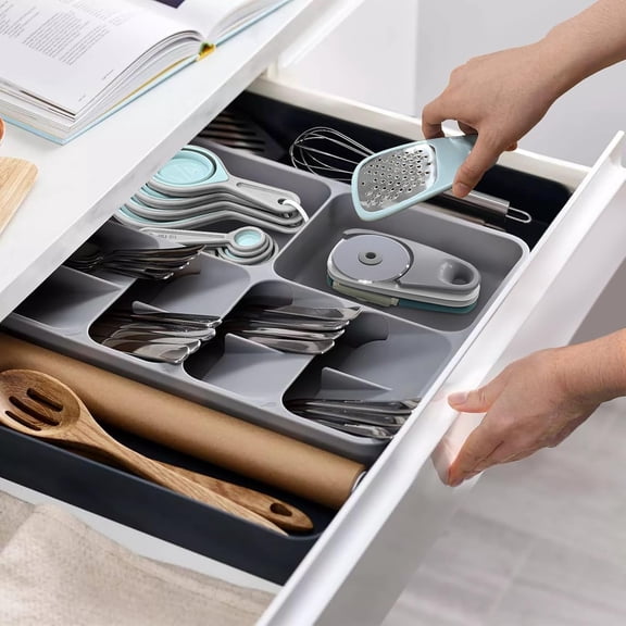 UYGDUY-Kitchen Gadgets Set 13 Piece, Space Saving Cooking Tools Includes Cheese Grater, Pizza Cutter, Peeler, Bottle Opener, Garlic Grinder, Collapsible Measuring Cups Spoons for Small Kitchen RV Cam