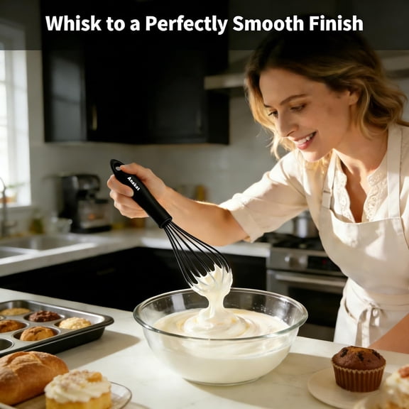 UYGDUY-Kitchen Whisk Set of 5, Perfect for Non-Stick Cookware, Egg Beater Milk Blender for Whisking, Cooking, Baking - 5"+7" Mini Wire Whisk and 9''+11''+12'' Silicone Balloon Whisks (Black)