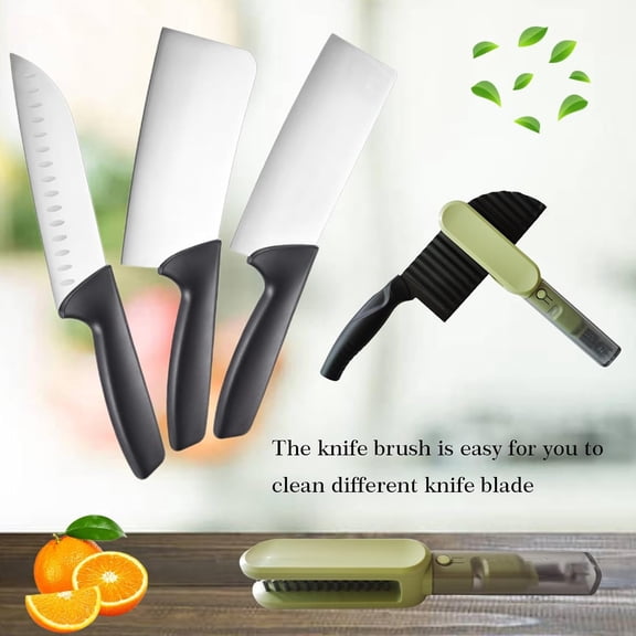 UYGDUY-Knife Blade Brush with Long Handle and Lid Integrate Knife Sharpener and Gap Cleaning Brush, Double Side Bristle Scrubber for Kitchen knife Blade Chopsticks Dish Cutlery Fork Spoon's Washing