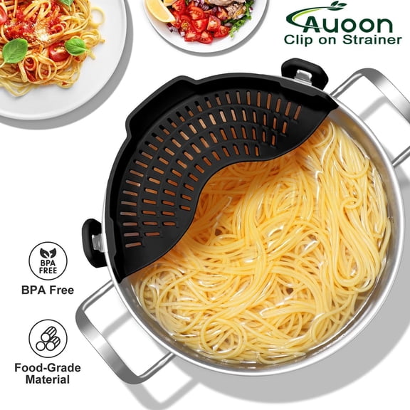 UYGDUY-Large Clip on Strainer for All Pots and Pans - Oversized Silicone Pot Strainer Family-Style Design Pasta Strainer Kitchen Colander for Spaghetti and Noodles | Dishwasher Safe