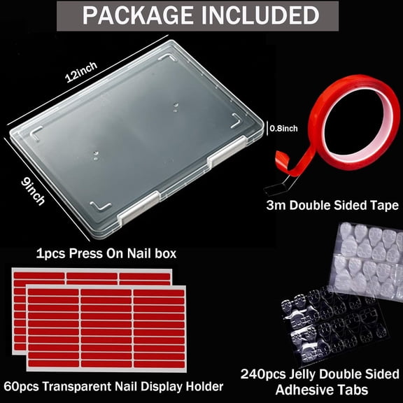 UYGDUY-Large Compact Transparent Press-On Nail Storage Box (12 * 9 * 0.8 inch) - 600 Pieces Capacity - Press-On Nail Organizer & Display Storage Box