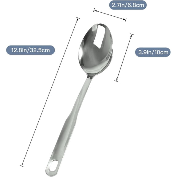 UYGDUY-Large Cooking Spoon SUS304 Stainless Steel Metal Serving Spoon for Mixing, 12.8-Inch