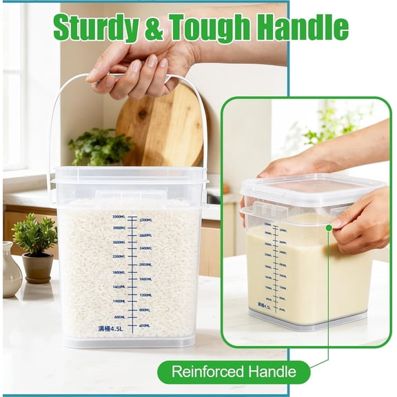 UYGDUY-Large Square Food Storage Containers with Airtight Lids for Soup Flour 4 Quart (4000ml), Graduated Reusable Plastic Food Containers Clear Buckets for Kitchen Pantry, BPA Free, 2 Pack